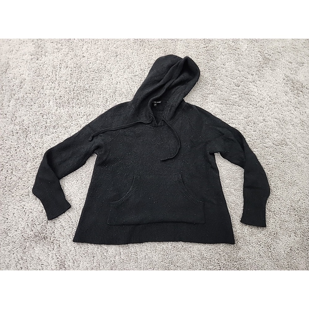 James Perse Sweater Womens 2 Black 100% Cashmere Hooded Pocket Pullover WOM2020